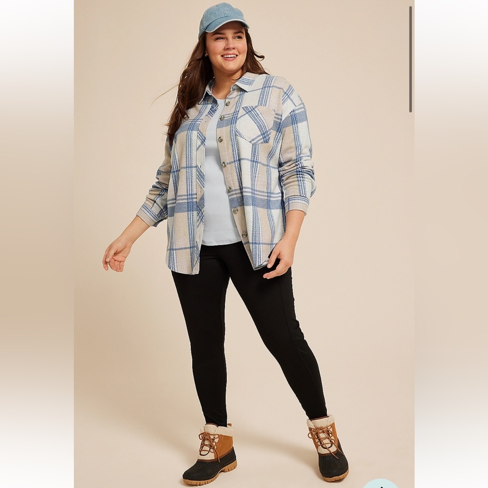 🆕 NWT Maurices Blue Plaid Button-Down Shirt
